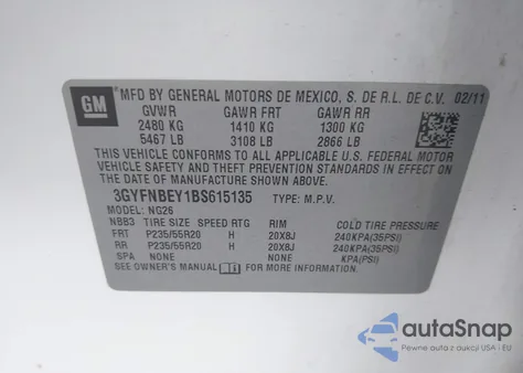 2011 Cadillac Srx Performance Collection from USA, damaged, VIN 3GYFNBEY1BS615135